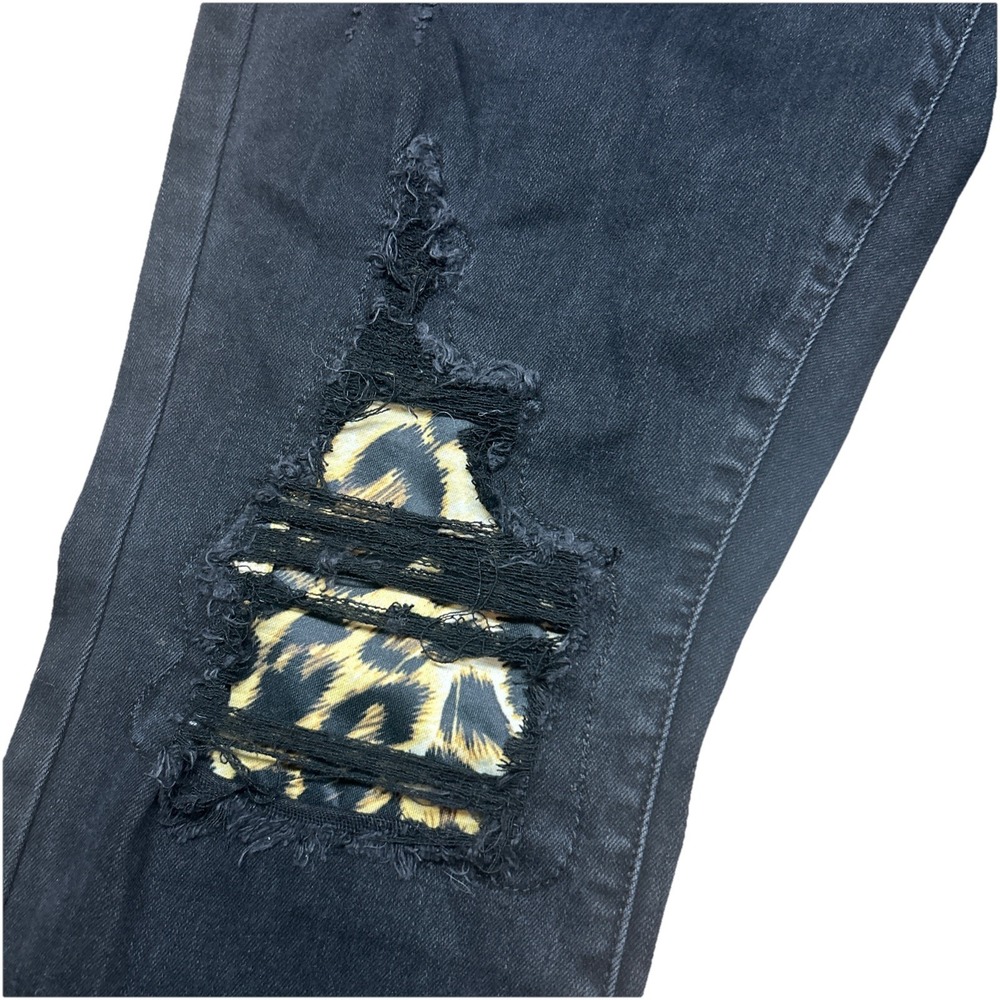 NWT Judy Blue Skinny Fit Mid‎ Rise Stretch Black Jeans Leopard Distressed Sz 14W - Picture 4 of 11